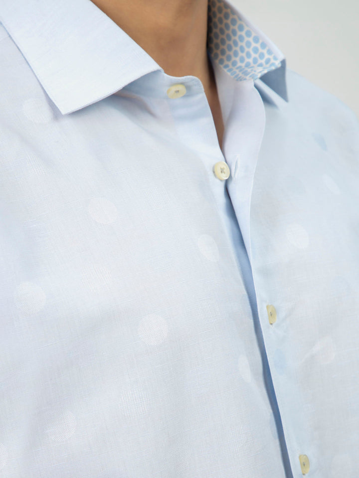 Brumano Ready To Wear Shirts Men 1 Piece Cotton Sky Blue Cotton/Linen Polka Dot Patterned Shirt 0-32-024-1567 - Summer Collection