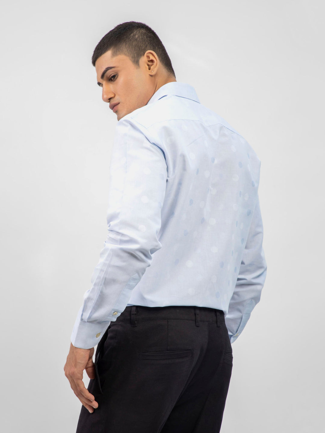 Brumano Ready To Wear Shirts Men 1 Piece Cotton Sky Blue Cotton/Linen Polka Dot Patterned Shirt 0-32-024-1567 - Summer Collection