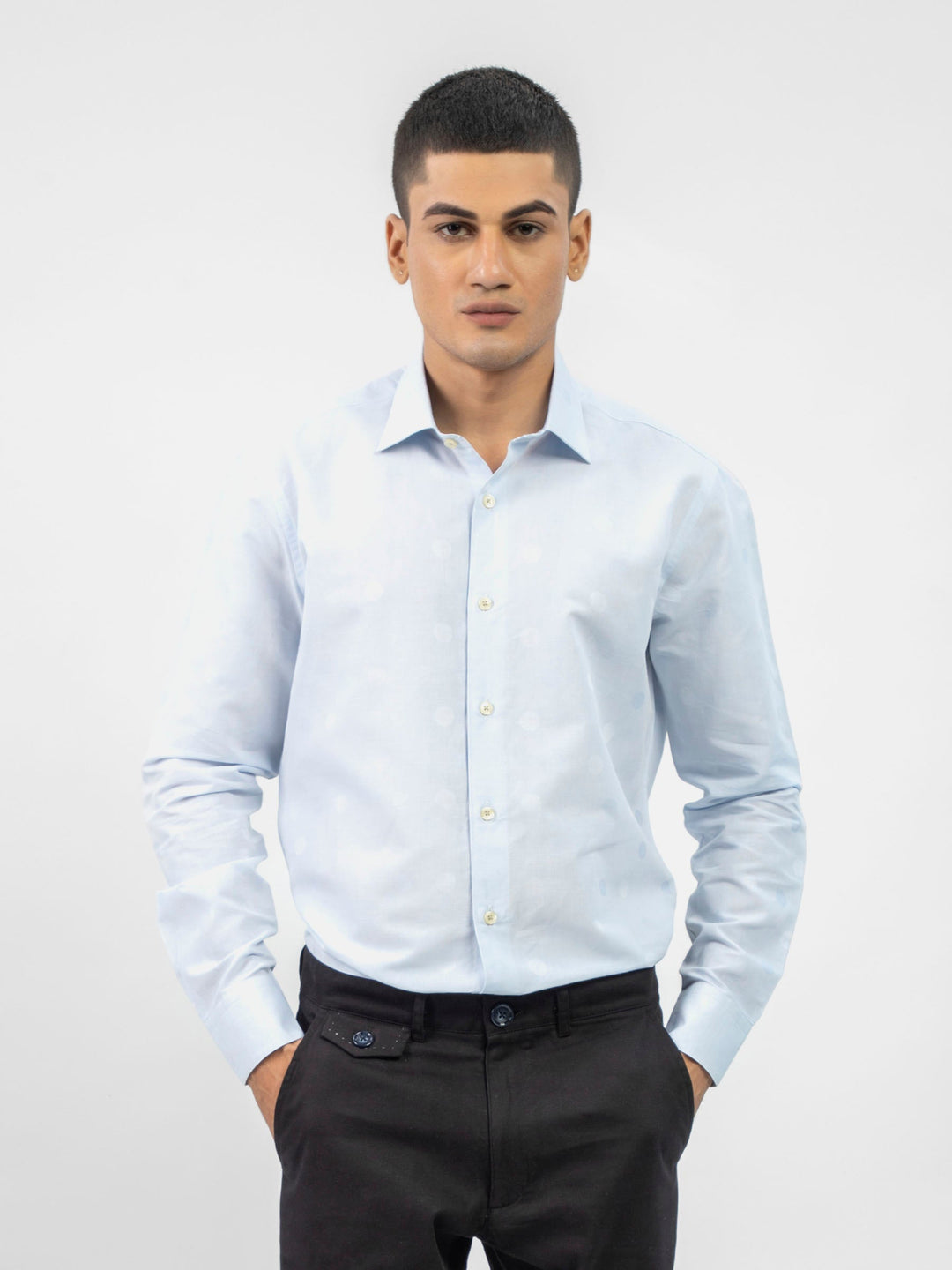 Brumano Mens RTW Solids Cotton Shirt Sky Blue Polka Dot Casual Collection