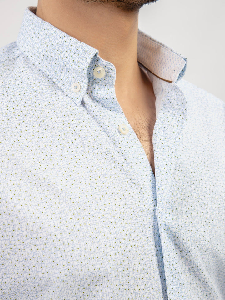 Brumano Ready To Wear Shirts Men 1 Piece Cotton Sky Blue Floral Printed Button Down Shirt 0-32-024-2477 - Summer Collection