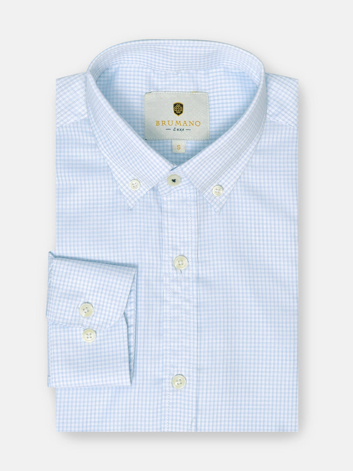 Brumano Ready To Wear Shirts Men 1 Piece Cotton Sky Blue Gingham Button Down Shirt Luxe 0-32-025-1133 - Summer Collection