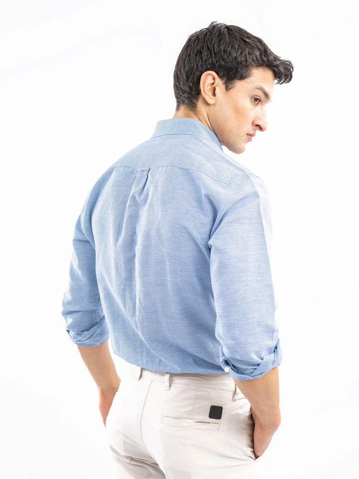 Brumano Ready To Wear Shirts Men 1 Piece Cotton Sky Blue Houndstooth Patterned Linen Shirt 0-31-025-4530 - Summer Collection