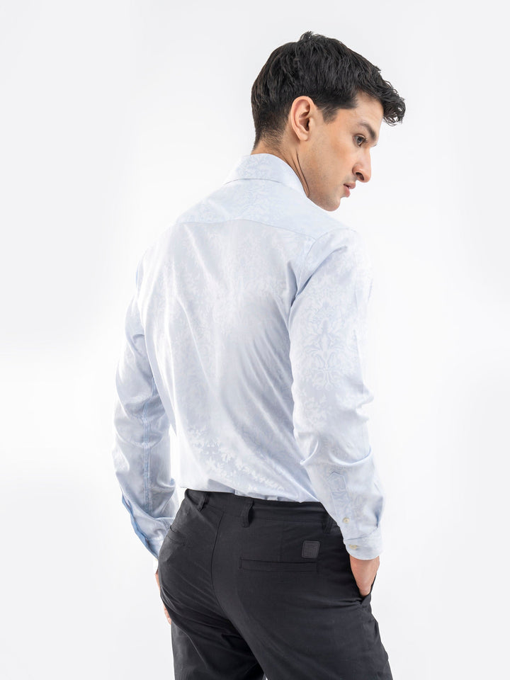 Brumano Ready To Wear Shirts Men 1 Piece Cotton Sky Blue Jacquard Patterned Formal Shirt 0-31-025-4201 - Summer Collection