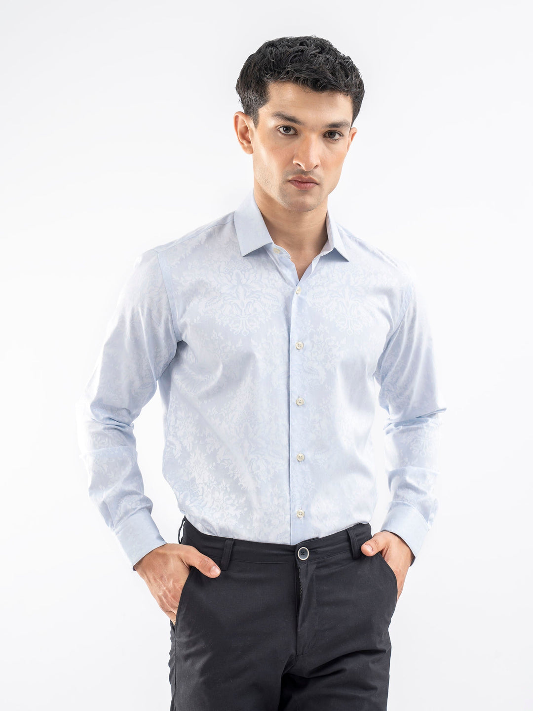 Brumano Ready To Wear Shirts Men 1 Piece Cotton Sky Blue Jacquard Patterned Formal Shirt 0-31-025-4201 - Summer Collection