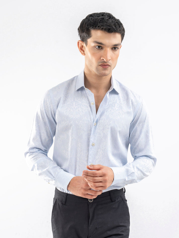 Brumano Ready To Wear Shirts Men 1 Piece Cotton Sky Blue Jacquard Patterned Formal Shirt 0-31-025-4201 - Summer Collection