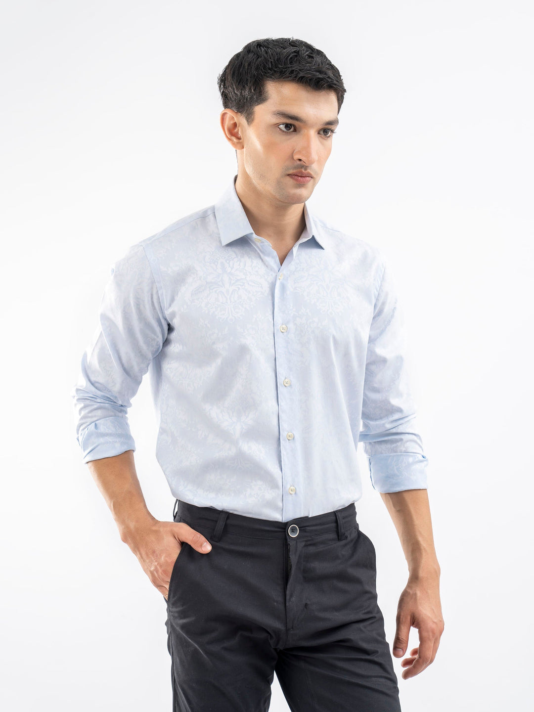Brumano Ready To Wear Shirts Men 1 Piece Cotton Sky Blue Jacquard Patterned Formal Shirt 0-31-025-4201 - Summer Collection
