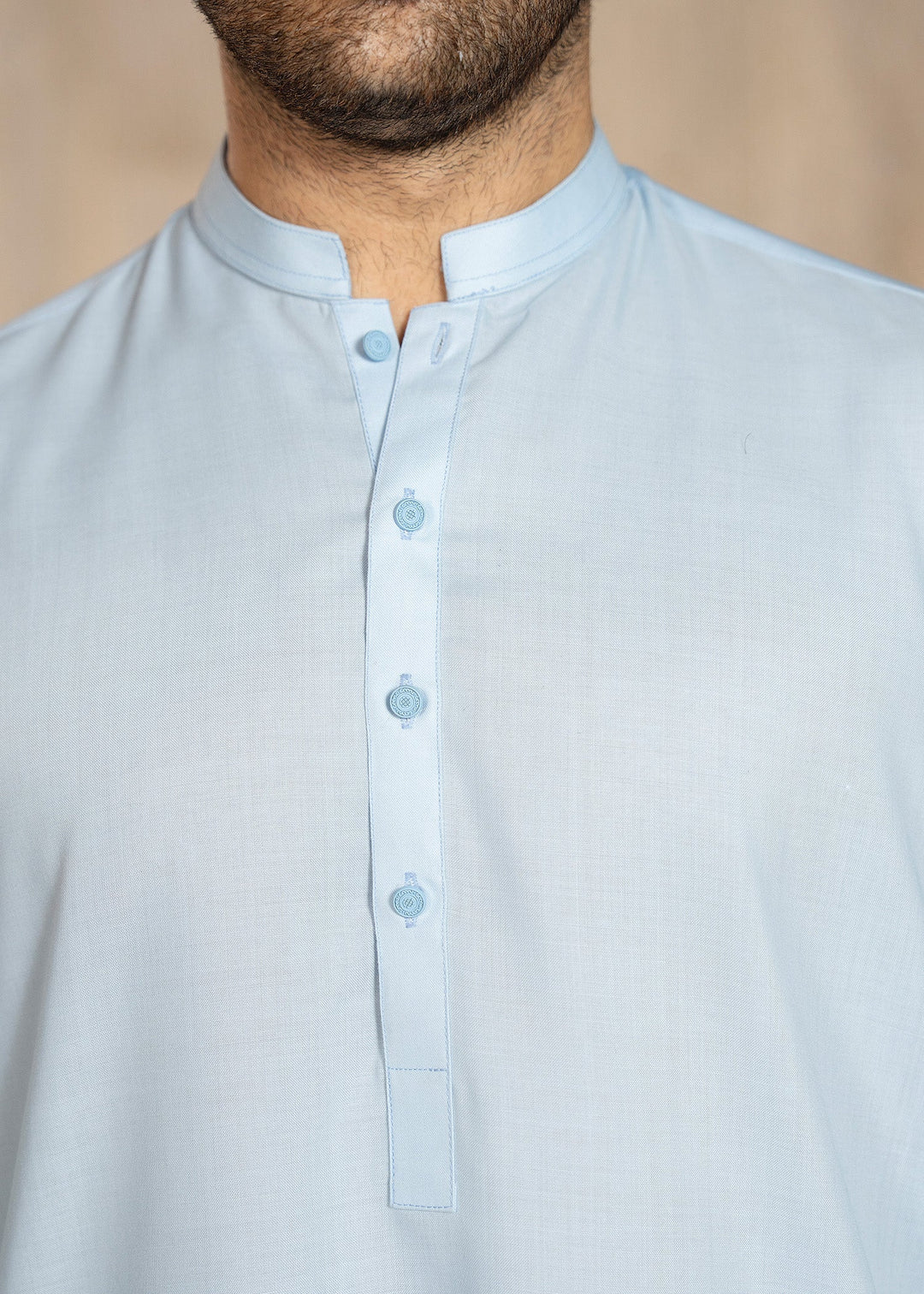 Buraq Men RTW Solids Wash N Wear Kurta Shalwar Suit Sky Blue Casual Collection