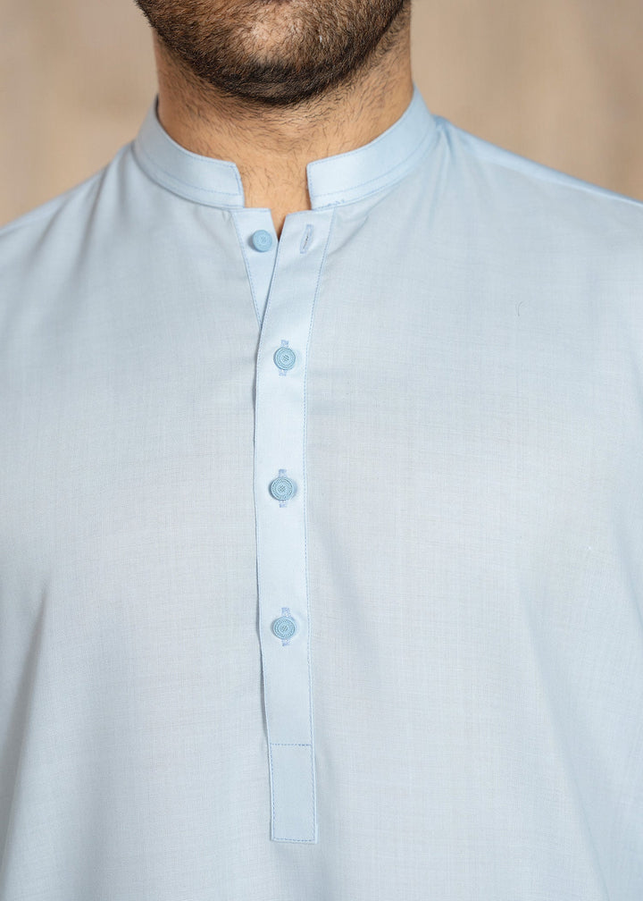 Buraq Men RTW Solids Wash N Wear Kurta Shalwar Suit Sky Blue Casual Collection