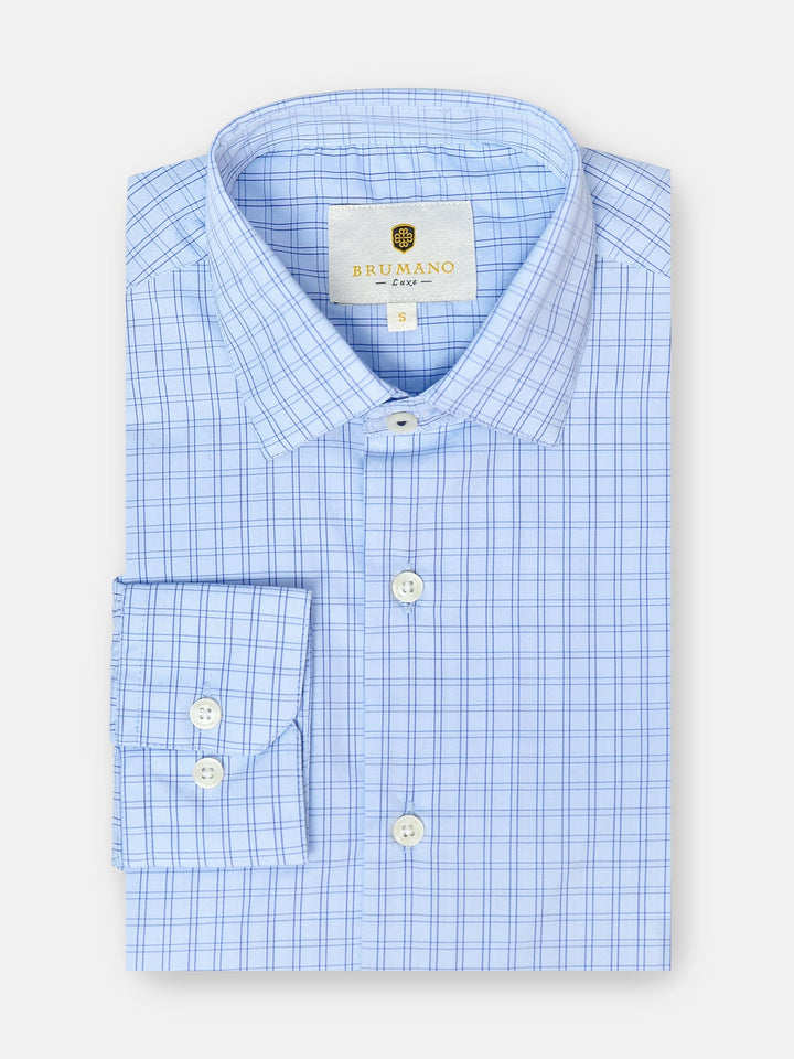 Brumano Ready To Wear Shirts Men 1 Piece Cotton Sky Blue Windowpane Checkered Shirt Luxe 0-32-025-0921 - Summer Collection