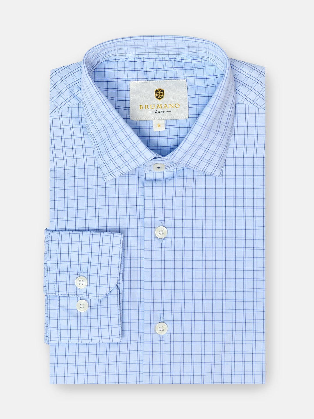 Brumano Ready To Wear Shirts Men 1 Piece Cotton Sky Blue Windowpane Checkered Shirt Luxe 0-32-025-0921 - Summer Collection