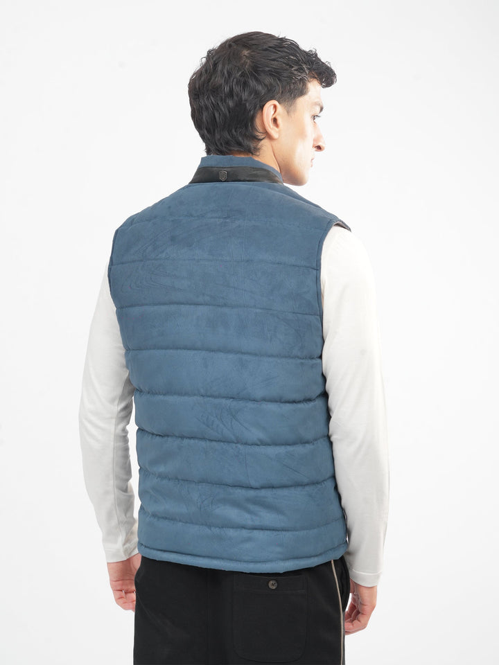 Brumano Mens RTW Solids Poly Jacket Slate Blue Sleeveless Winter Collection
