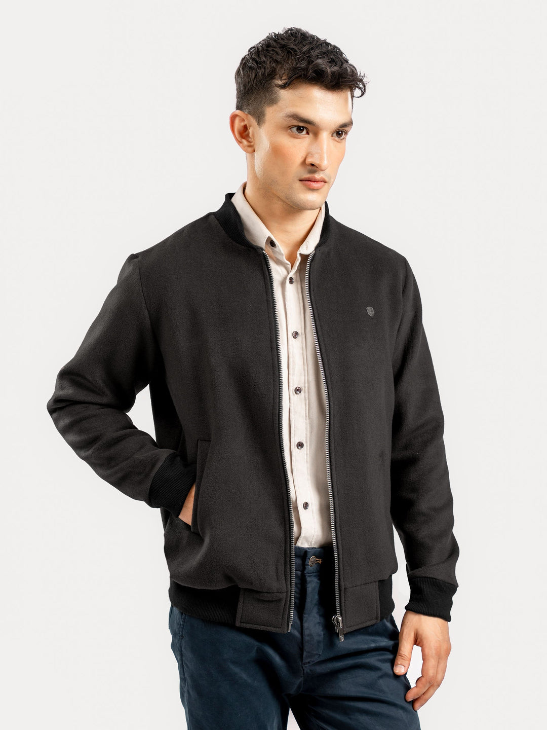 Brumano Mens RTW Solids Wool Jacket Slate Brown Detachable Collar Winter Collection