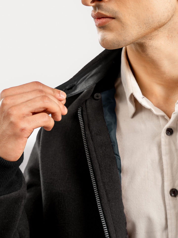 Brumano Ready To Wear Solids  Wool 1 Piece Men Slate Brown Wool Blended Jacket With Detachable Collar 0-11-025-4320 - Winter Collection