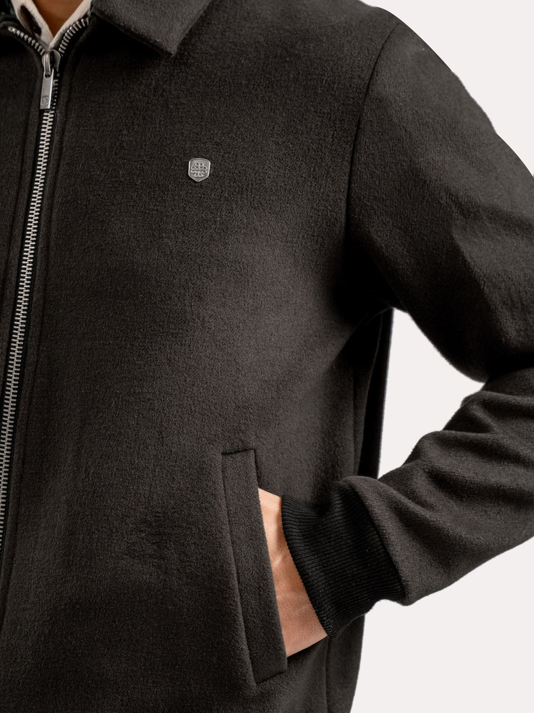 Brumano Mens RTW Solids Wool Jacket Slate Brown Detachable Collar Winter Collection