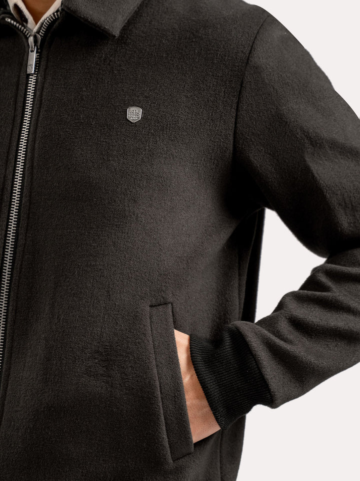 Brumano Mens RTW Solids Wool Jacket Slate Brown Detachable Collar Winter Collection