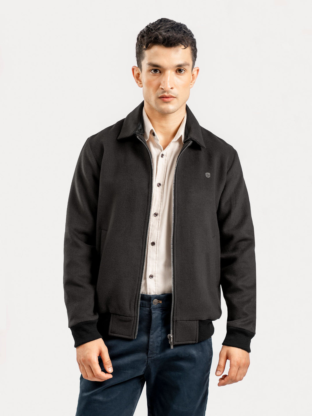 Brumano Mens RTW Solids Wool Jacket Slate Brown Detachable Collar Winter Collection