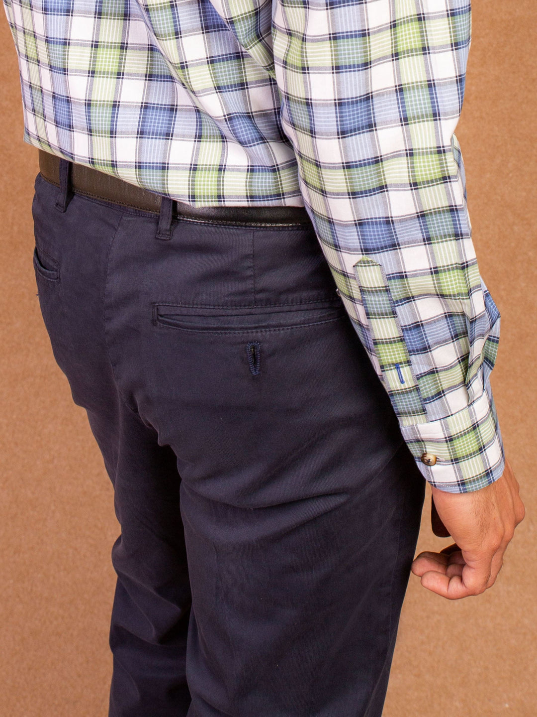 Brumano Textured Cotton Trouser Slim-Fit Navy Blue Textured Trouser