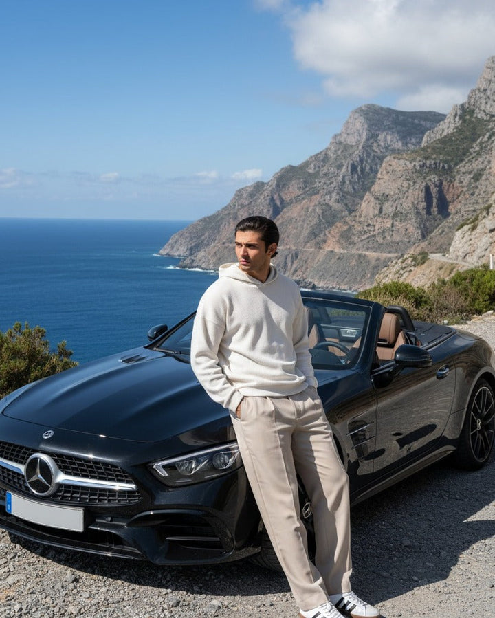 Muraqsh Ready To Wear Solids Fleece Men Off White Pullover Hoodie Relaxed Fit ABD-OWWPH - Winter Collection