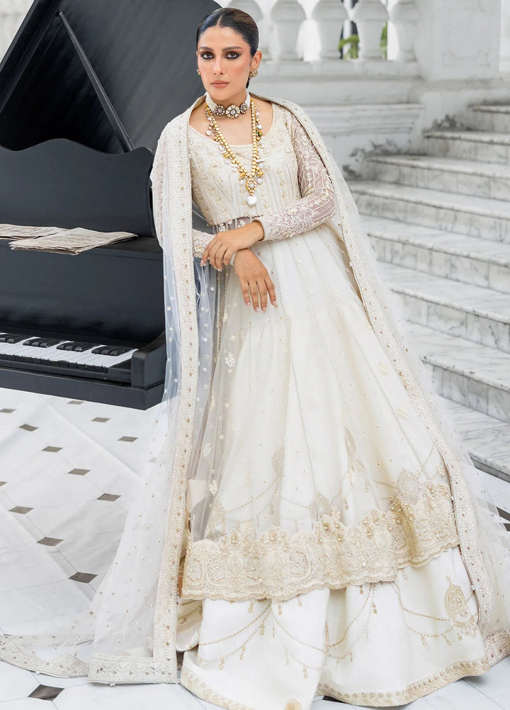 Jahan by Erum Khan Embroidered Net Suits Unstitched 3 Piece EK25V4 Snow Pearl - Formals Collection