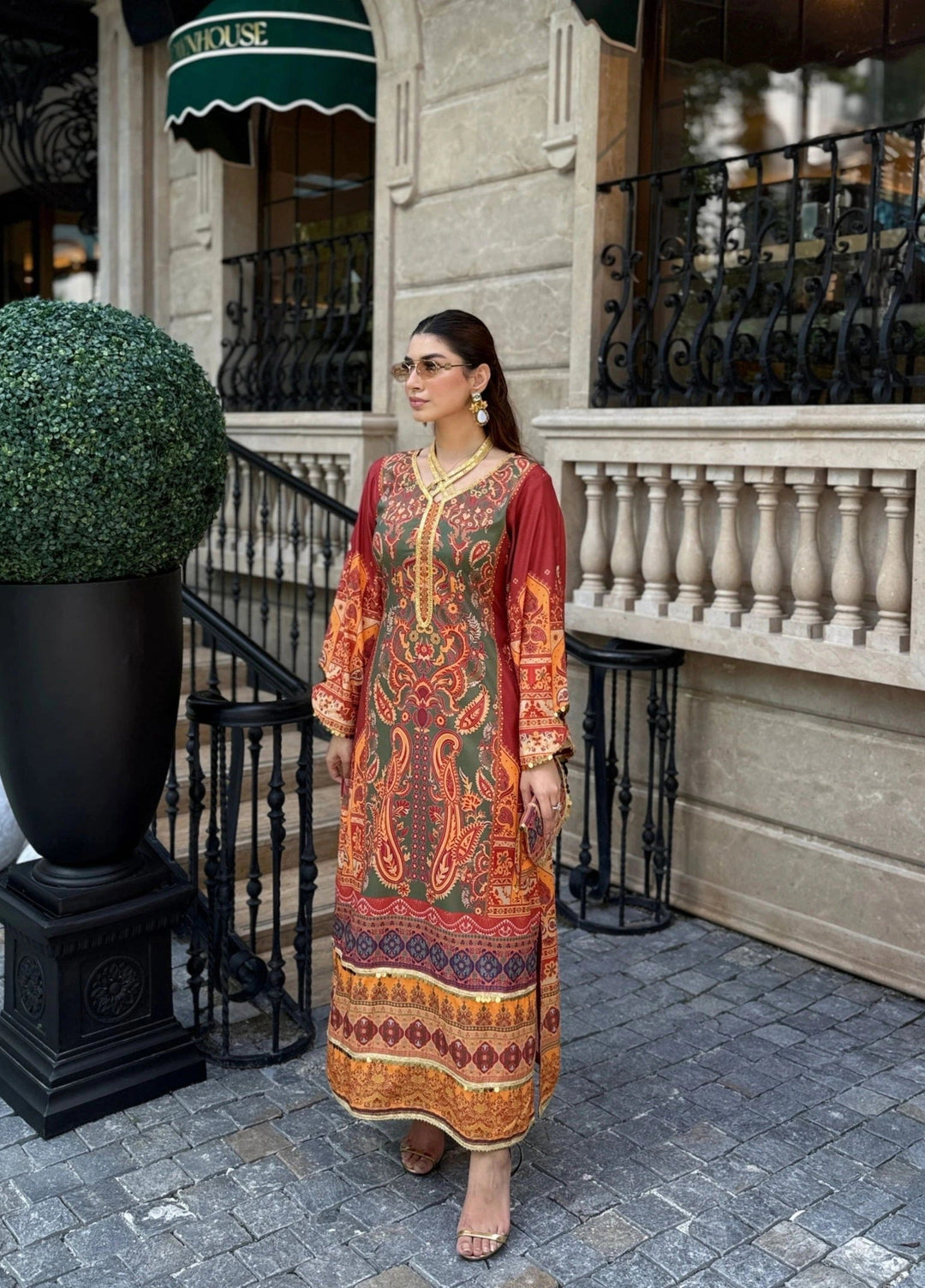 Mataish Women RTW Printed Crepe 1 Piece Suit Solea Rust - Festive Collection