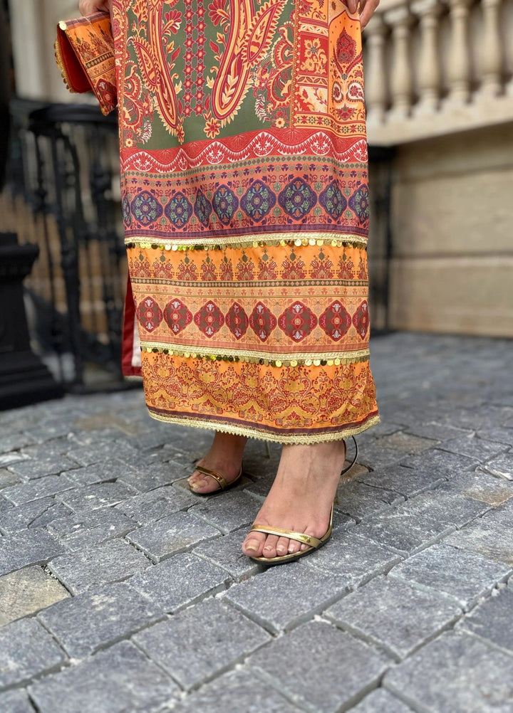 Mataish Women RTW Printed Crepe 1 Piece Suit Solea Rust - Festive Collection