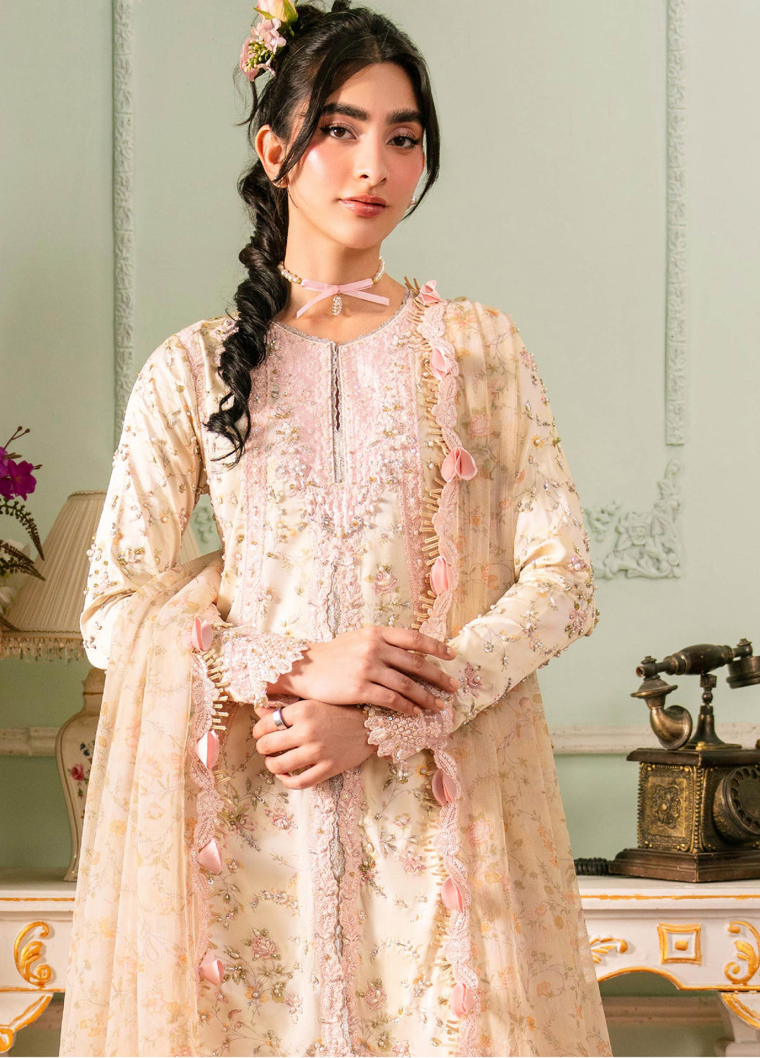 Luxe by Qalamkar Unstitched Embroidered Charmeuse Silk 3 Piece Suit QLK26UL Solene QSL-03 - Festive Collection