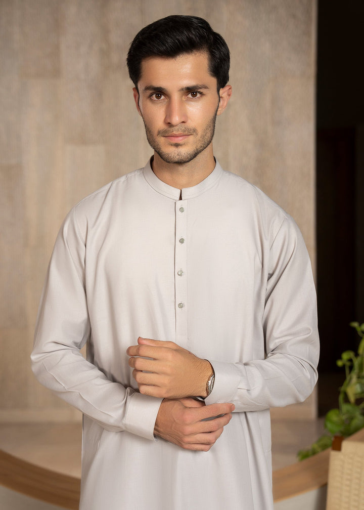 Buraq Men RTW Solids Wash N Wear Kurta Shalwar Suit Steal Grey Casual Collection