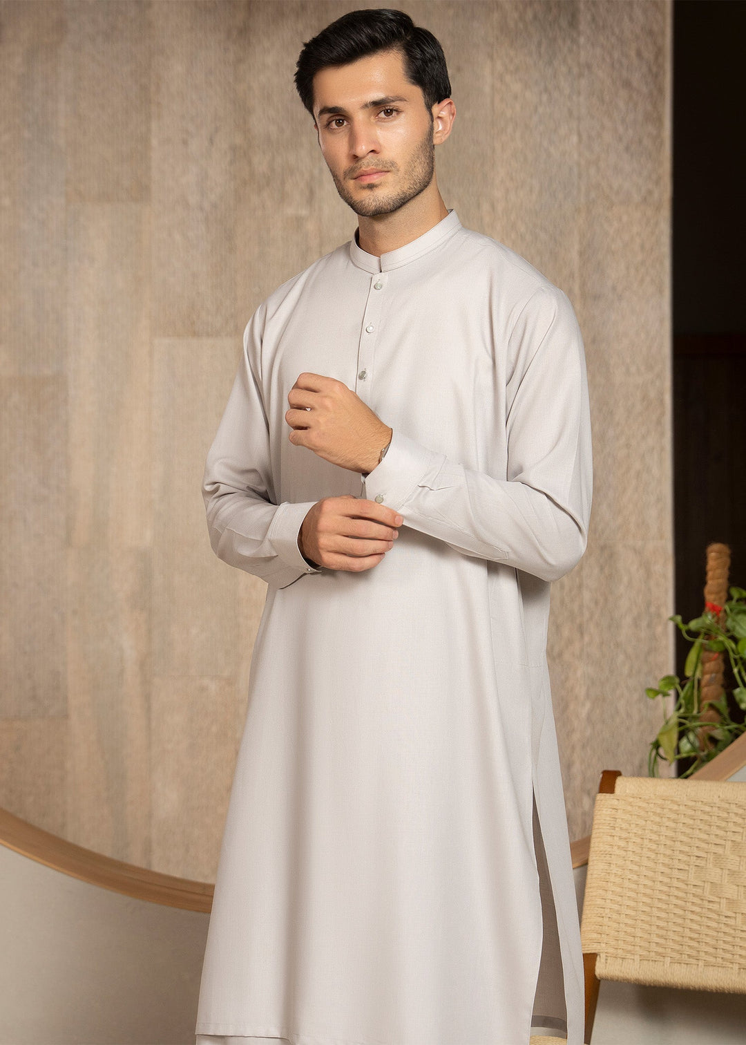 Buraq Men RTW Solids Wash N Wear Kurta Shalwar Suit Steal Grey Casual Collection