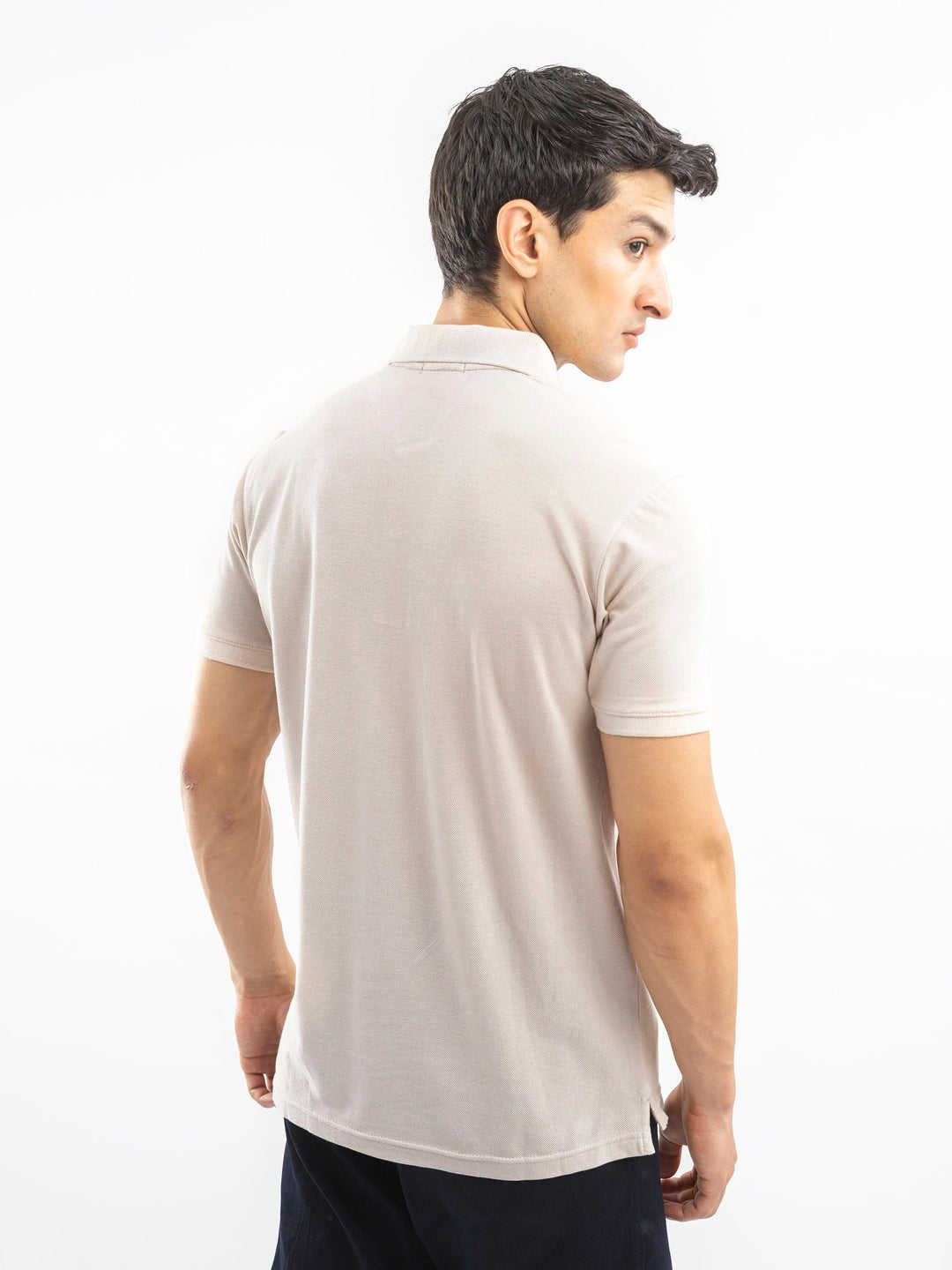 Brumano  Solids Cotton Polo Stone 100% Cotton Pique Polo