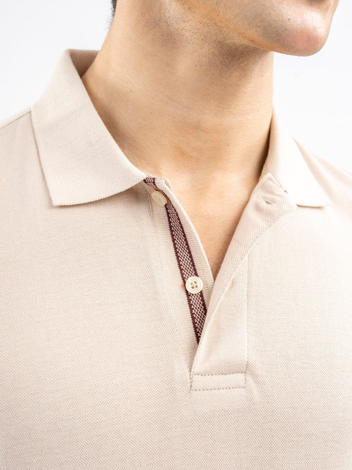 Brumano  Solids Cotton Polo Stone 100% Cotton Pique Polo