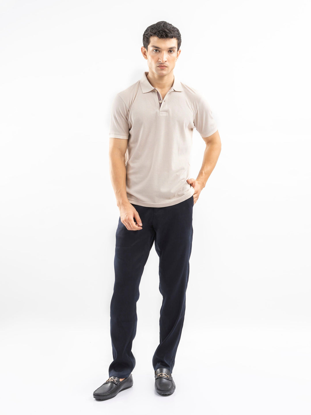 Brumano  Solids Cotton Polo Stone 100% Cotton Pique Polo