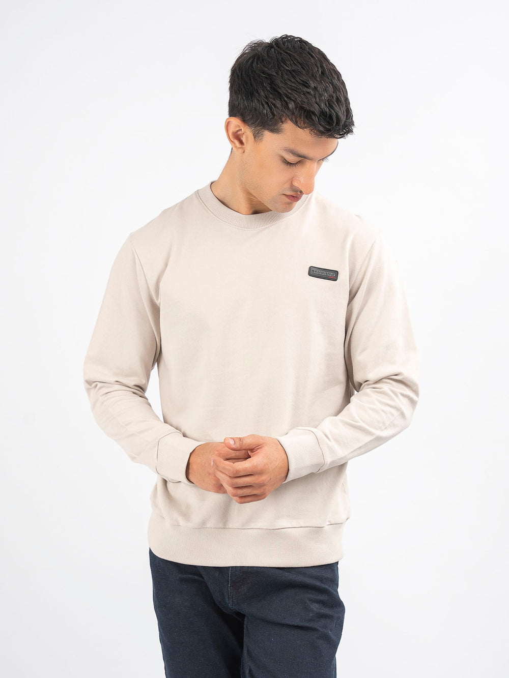 Brumano Ready To Wear Solids Cotton 1 Piece Men Stone Long Sleeve Crew neck Sweatshirt 0-45-024-4163 - Winter Collection