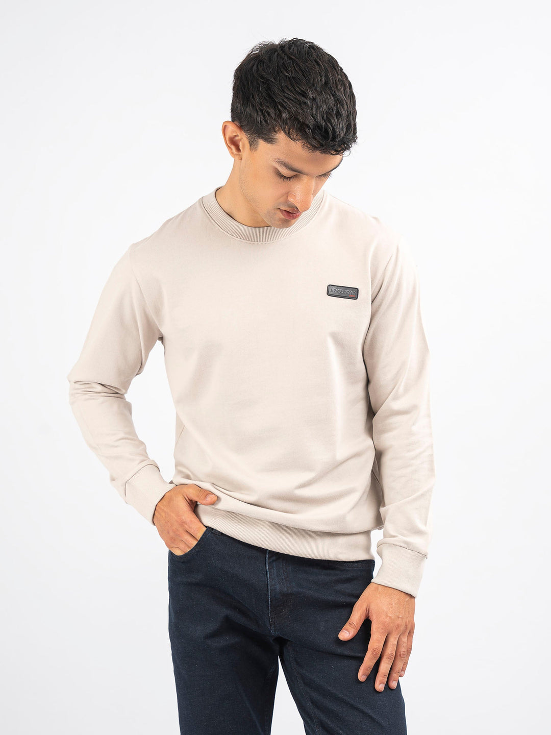 Brumano Ready To Wear Solids Cotton 1 Piece Men Stone Long Sleeve Crew neck Sweatshirt 0-45-024-4163 - Winter Collection