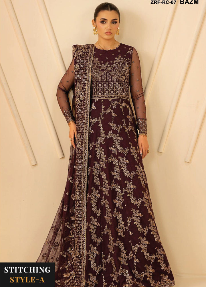 Riwayat by Zarif Unstitched Embroidered Net 4 Piece Suit ZR26URN ZRF-RC-07 BAZM - Festive Collection