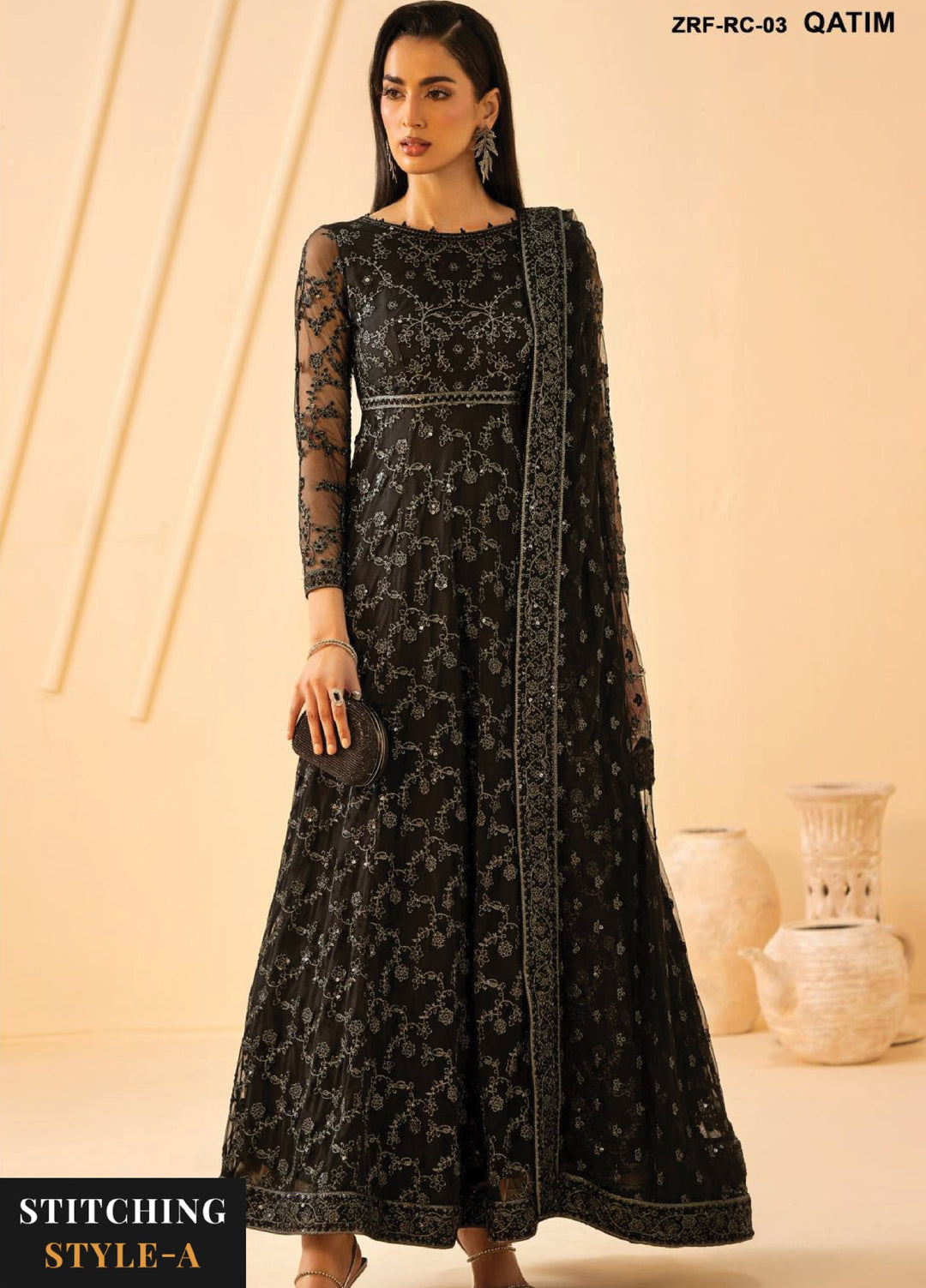 Riwayat by Zarif Unstitched Embroidered Net 3 Piece Suit ZR26URN ZRF-RC-03 QATIM - Festive Collection