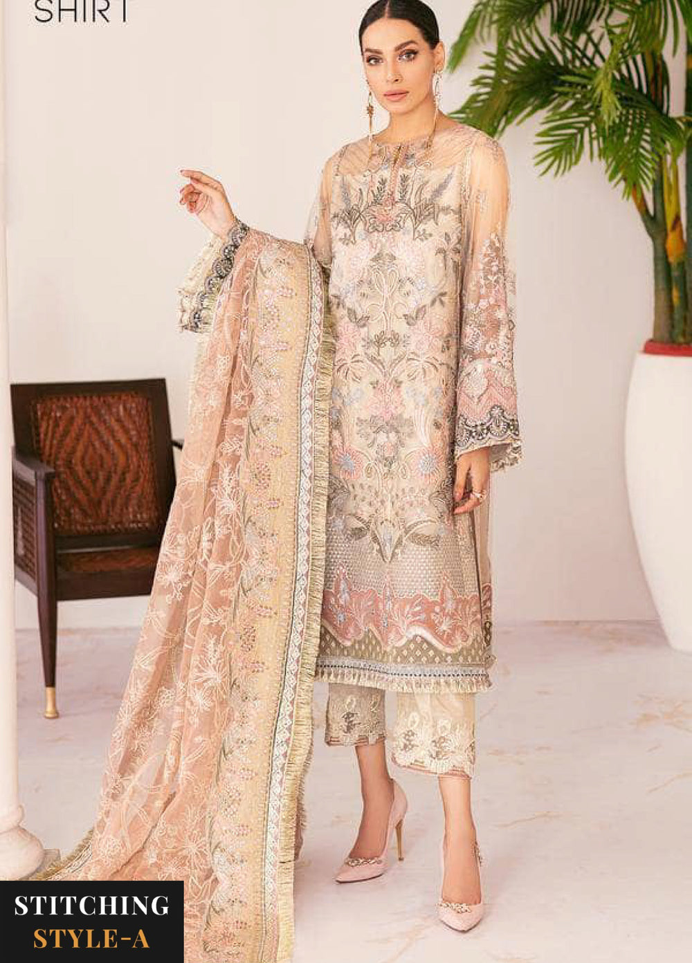 Chantelle by Baroque Unstitched Embroidered Chiffon 3 Piece Suit BQ26UCF 06-Fall Light - Festive Collection