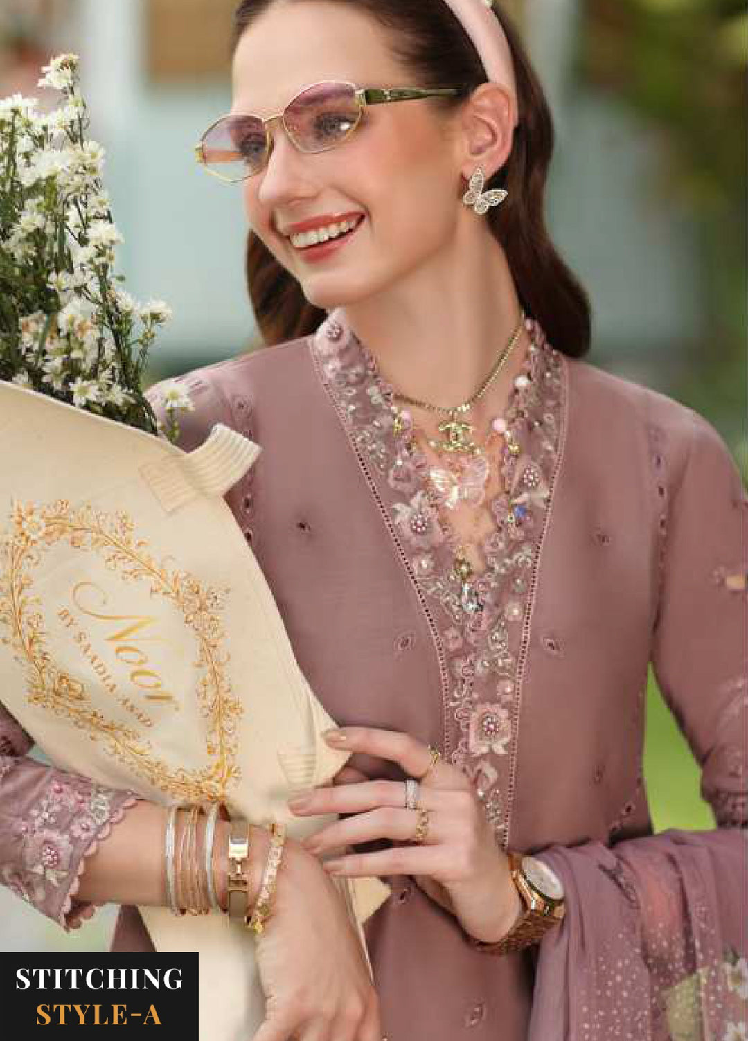 Noor Luxe by Saadia Asad Unstitched Embroidered Lawn 3 Piece Suit SA26ULNE D3 - Eid Collection
