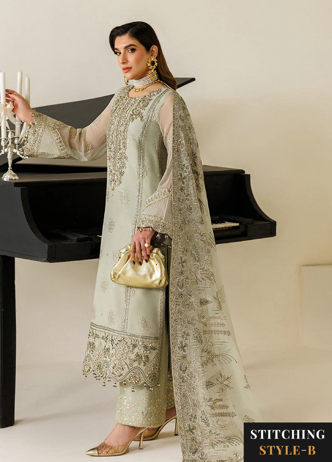 Aymal by Alizeh Fashion Handcrafted Unstitched Embroidered Chiffon 3 Pcs Suit AF26UAC 04-JAVI - Festive Collection