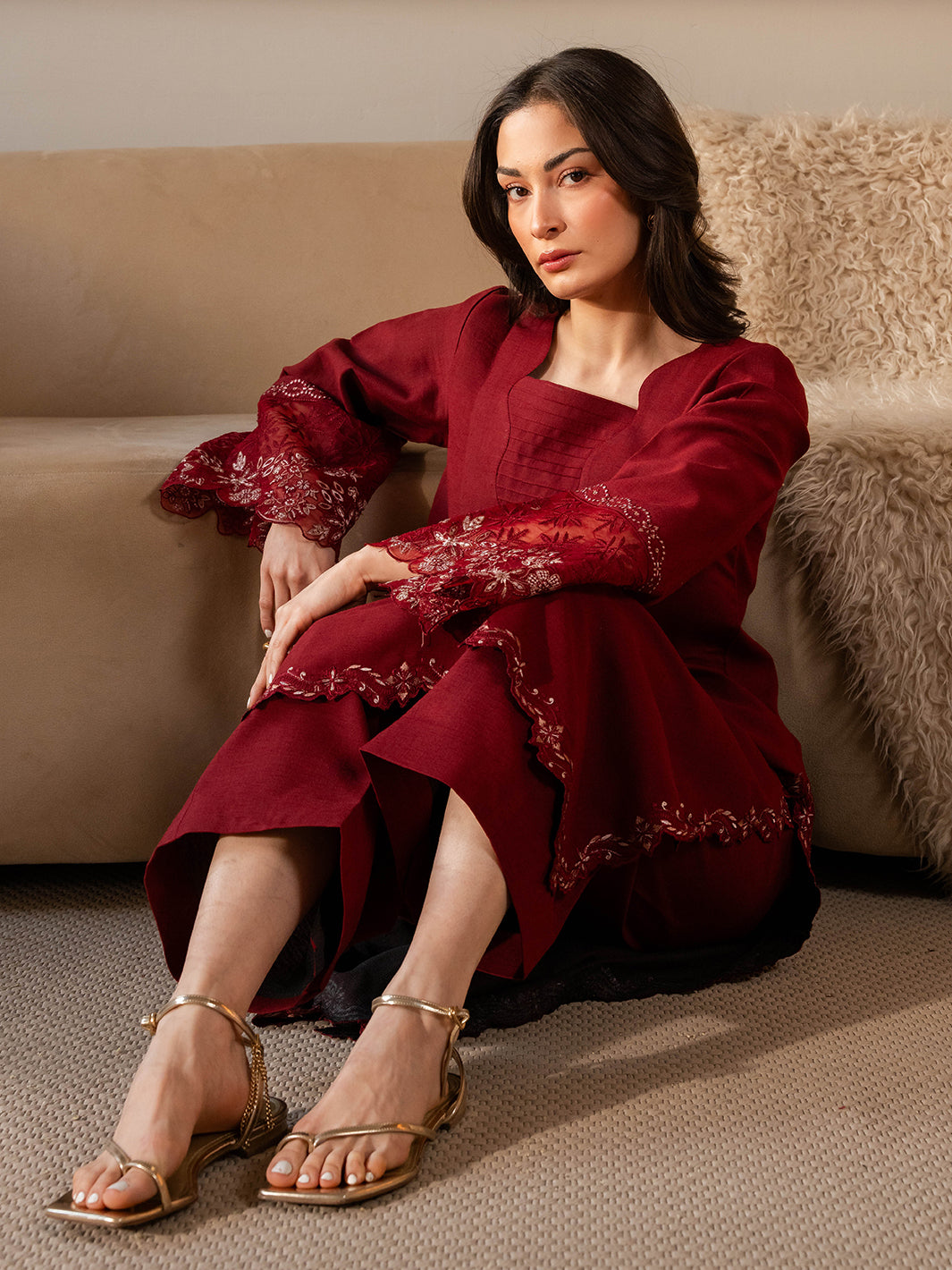 Izel Women Pret Embroidered Karandi 2 Piece Suit Sundust - Summer Collection