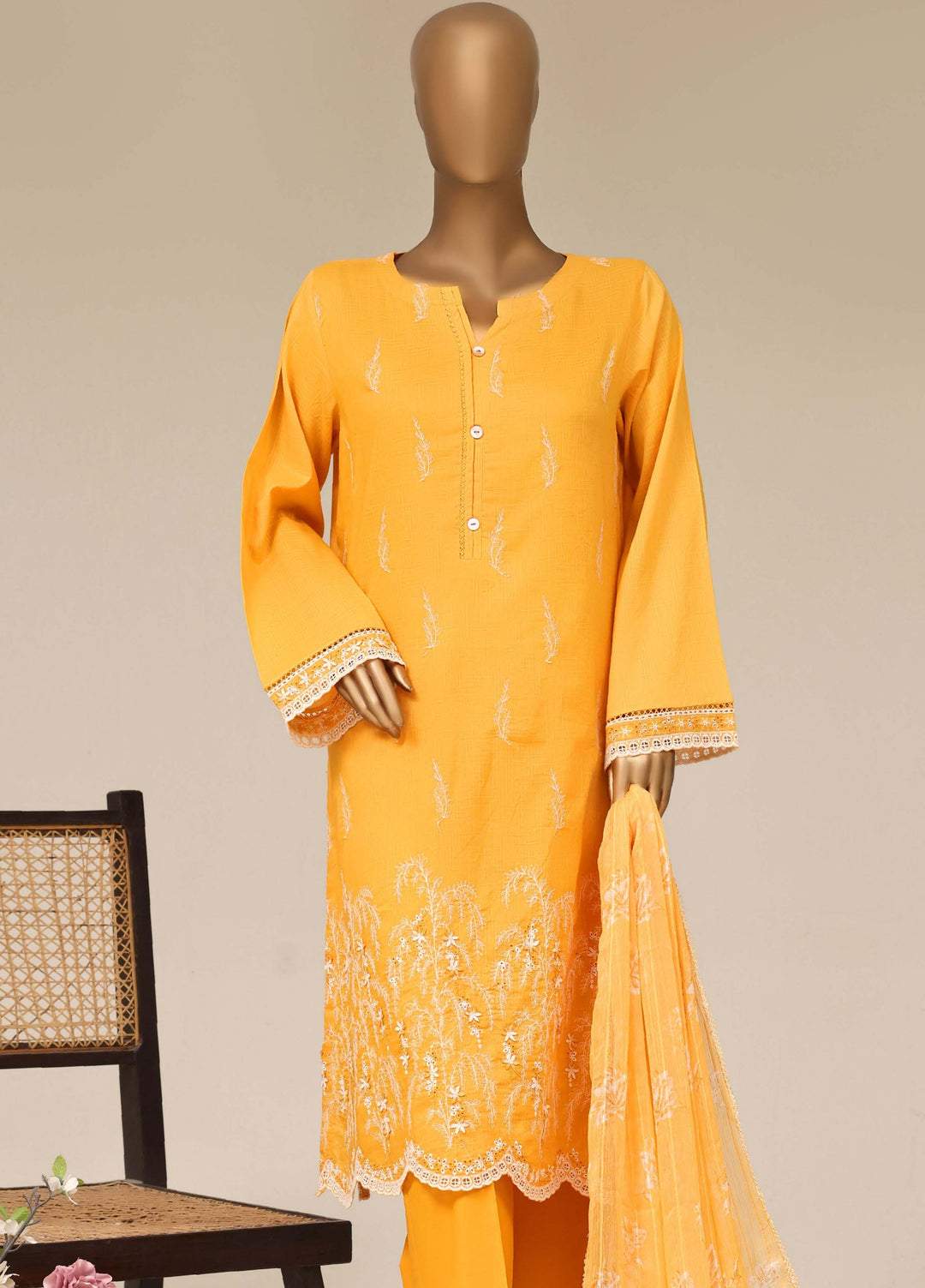 HZ Textiles RTW Chikankari Lawn 3 Piece Suit HZ26PCL SUNFLOWER SBE-3P-078 - Casual Collection