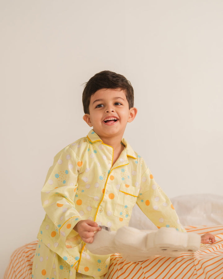 Baby Nest Kids Premium Night Suits For Boys Printed 2 Piece Boski Linen Sunny Snug - Casual Collection