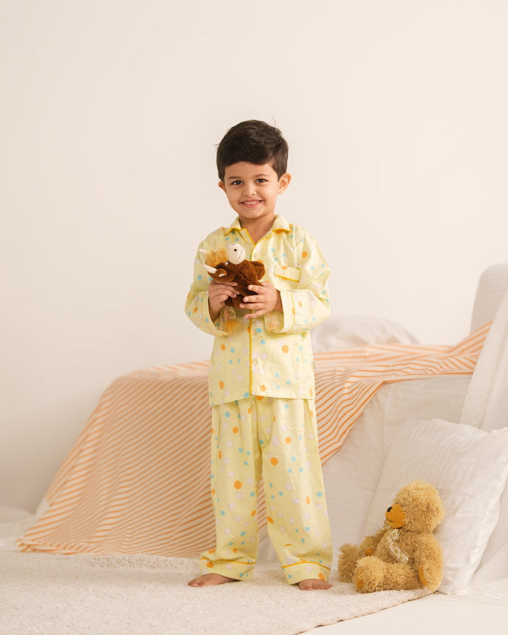 Baby Nest Kids Premium Night Suits For Boys Printed 2 Piece Boski Linen Sunny Snug - Casual Collection