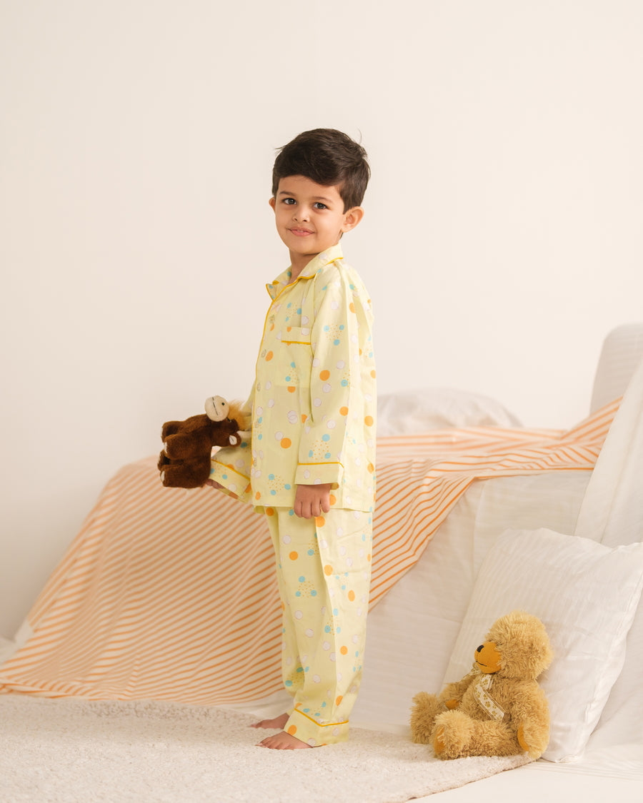 Baby Nest Kids Premium Night Suits For Boys Printed 2 Piece Boski Linen Sunny Snug - Casual Collection