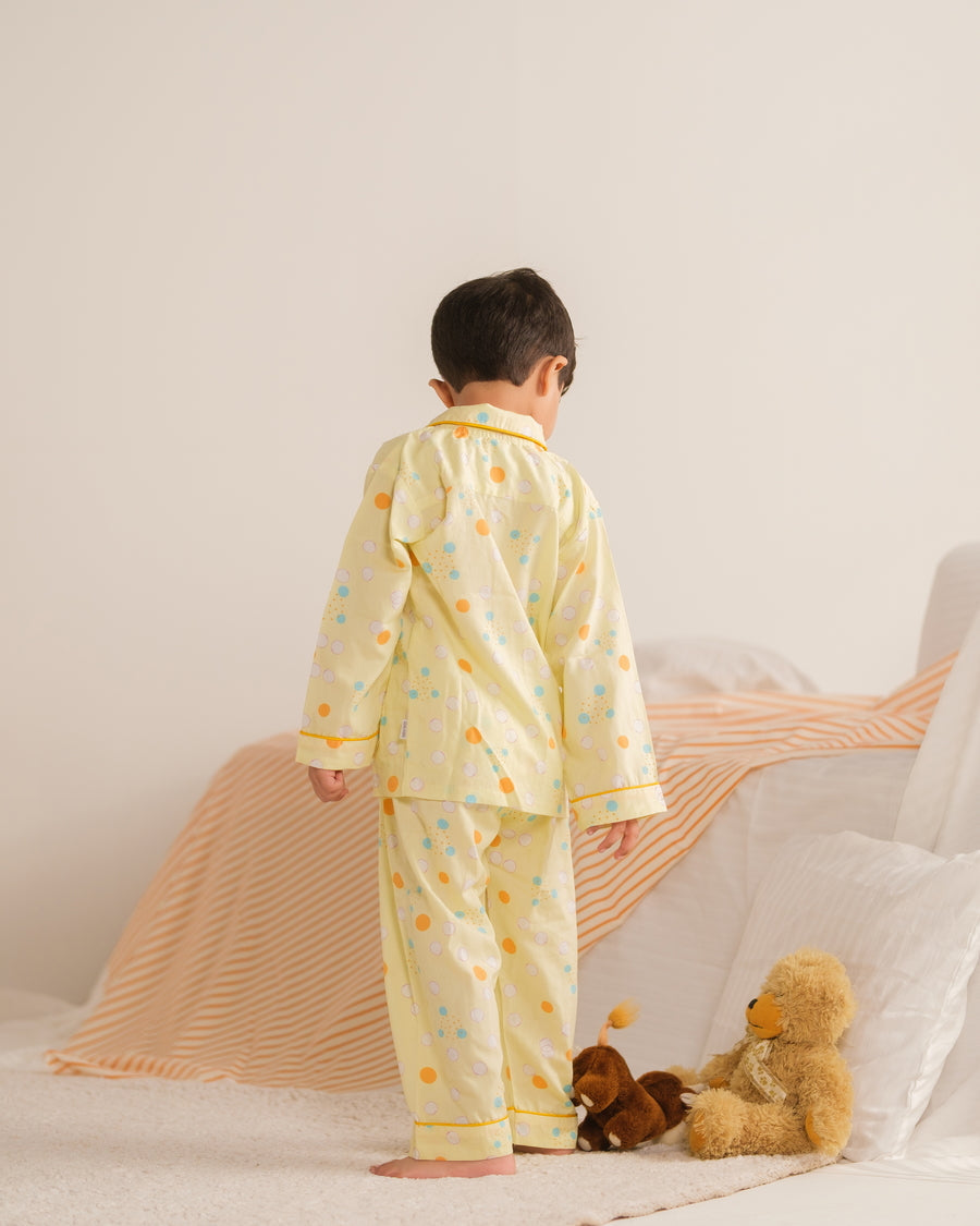 Baby Nest Kids Premium Night Suits For Boys Printed 2 Piece Boski Linen Sunny Snug - Casual Collection