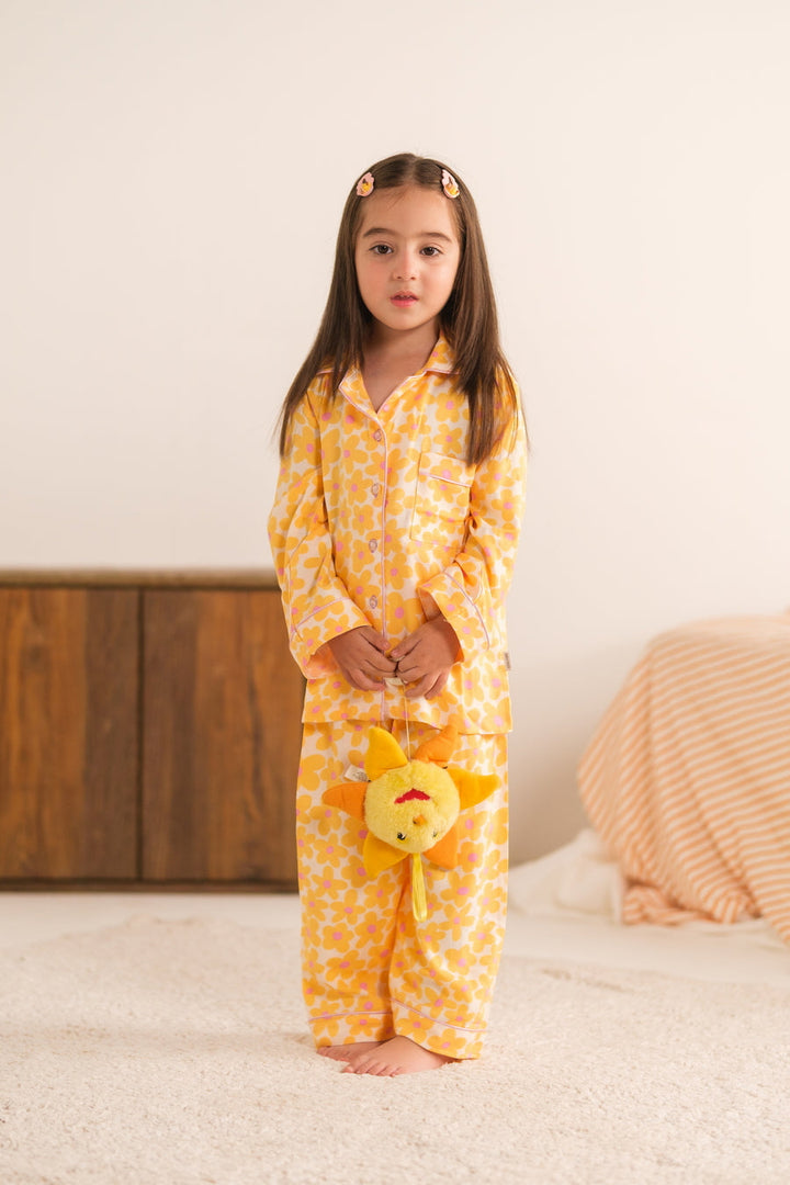 Baby Nest Kids Premium Night Suits For Girls Printed 2 Piece Boski Linen Sunset Bloom - Casual Collection