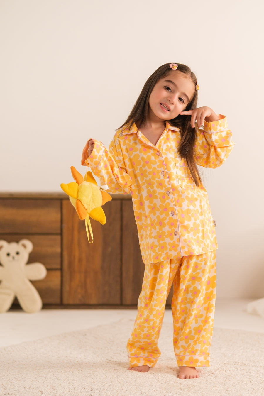 Baby Nest Kids Premium Night Suits For Girls Printed 2 Piece Boski Linen Sunset Bloom - Casual Collection
