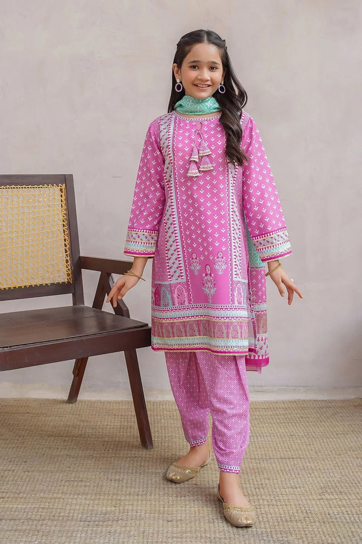 Ochre Girls Pret Printed Swiss Lawn 3 Piece Suit CORF-13 - Summer Collection