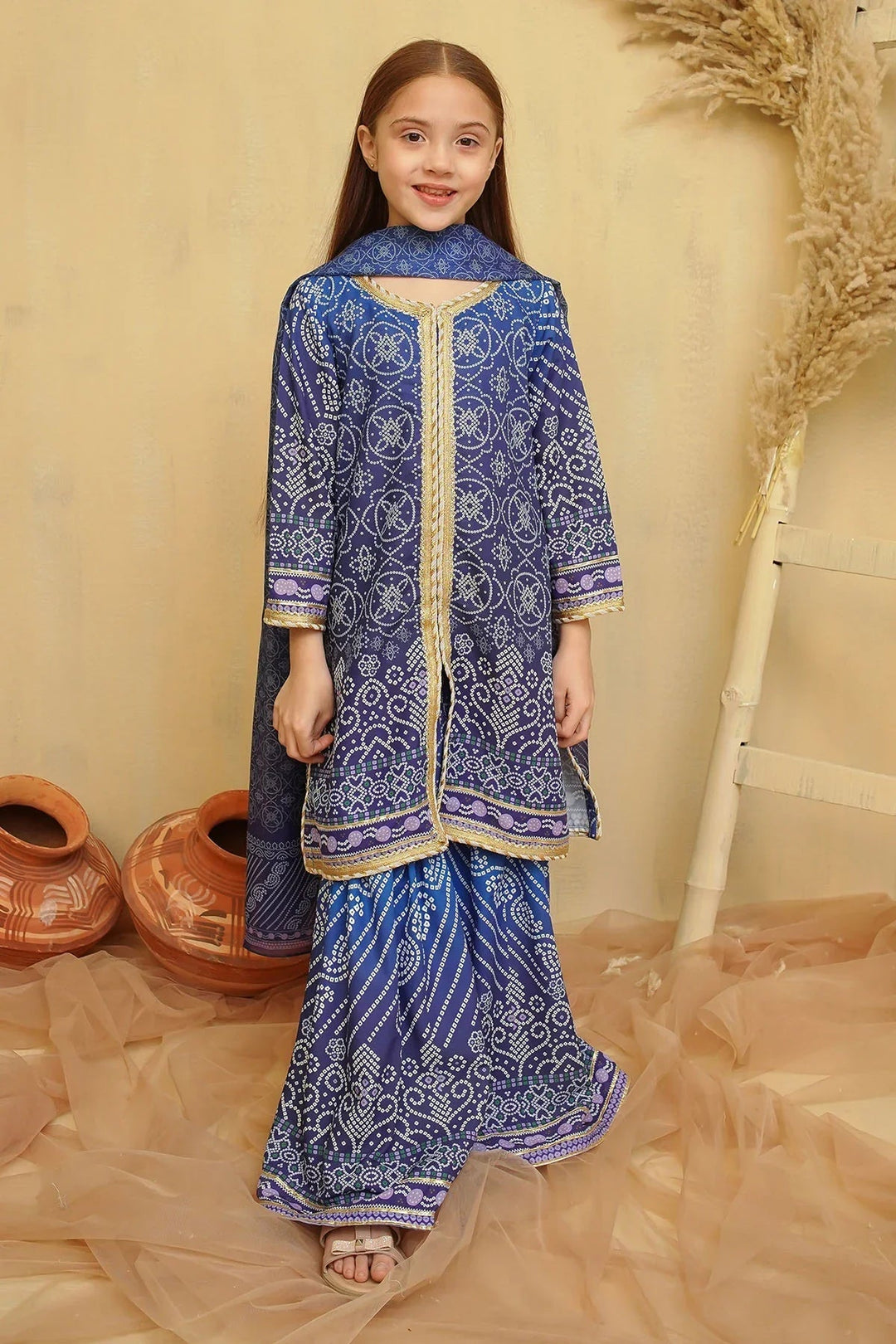 Ochre Girls Pret Printed Swiss Lawn 3 Piece Suit CORF-09 - Summer Collection