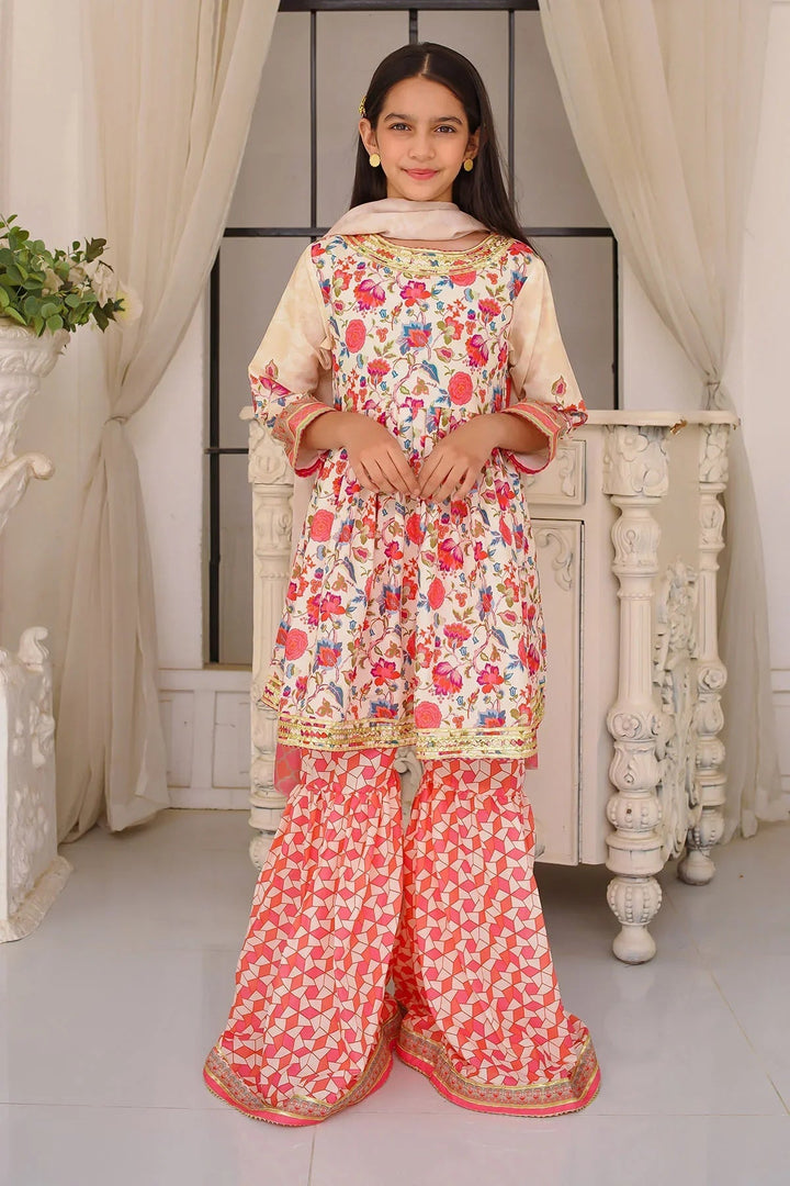 Ochre Girls Pret Printed Swiss Lawn 3 Piece Suit CORF-04 - Summer Collection