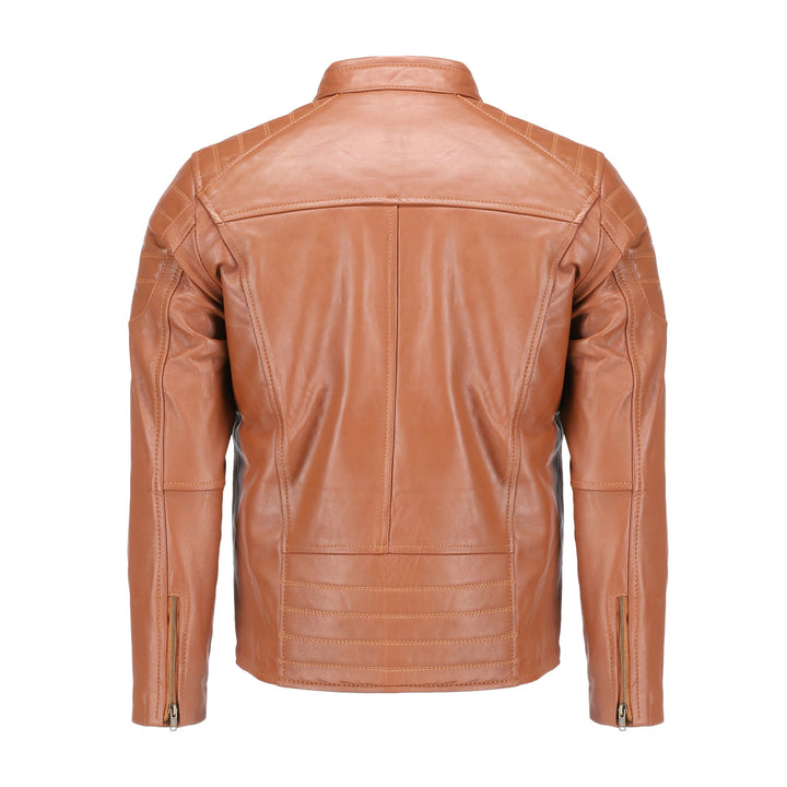 Mens Tan Lambskin Biker Style Leather Jacket